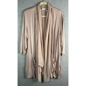 LOGO Lori Goldstein Blush Pink Long Open Front Cardigan Top Sash Womens 1X